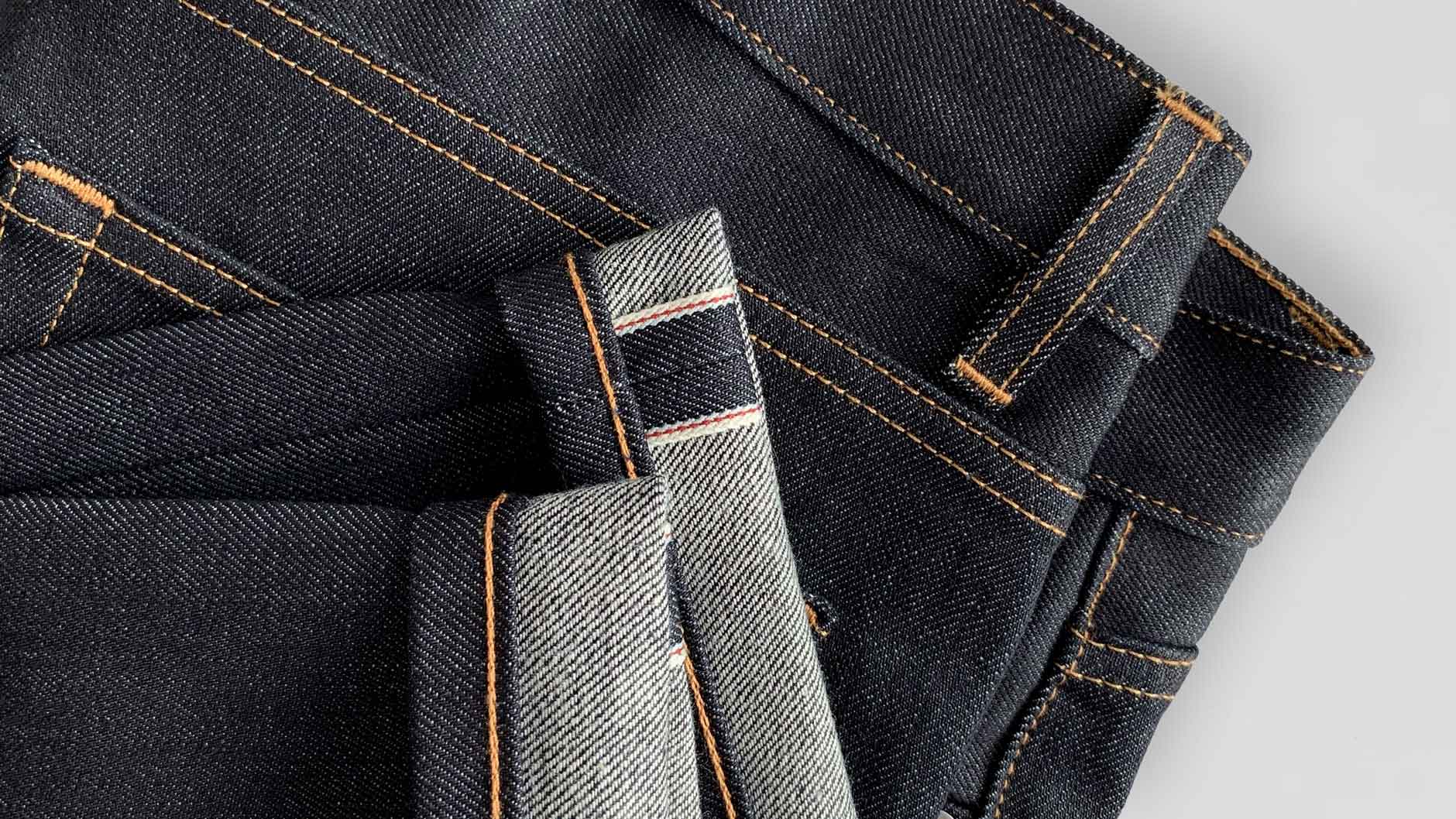 Organic raw selvedge sustainable denim jeans folded with turned cuff