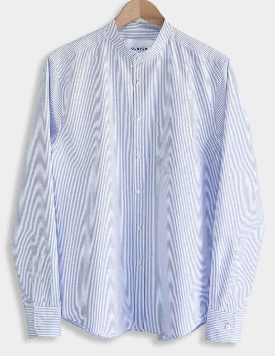 Collarless Shirt-Blue Pinstripe - Premium Shirts from OURVER - Just £34.00! Shop now at OURVER